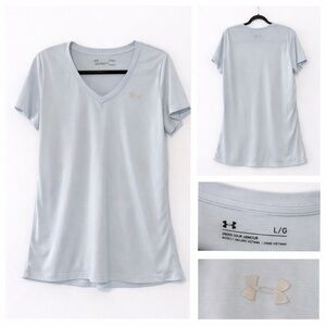 🎽 Under Armour HeatGear V-Neck Tee – Light Blue | Women’s Large